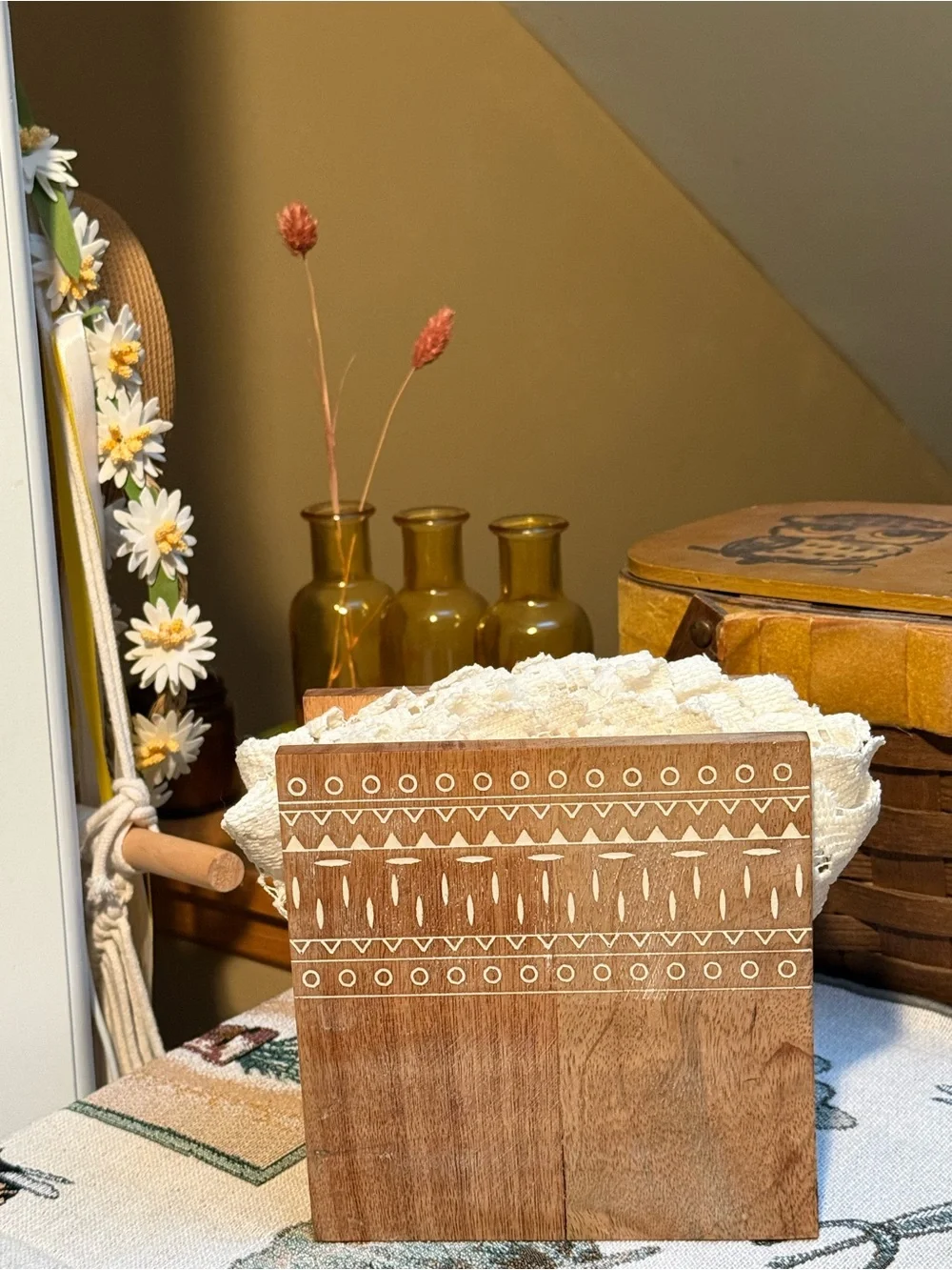 The Artisan Market Boho Carved Wood Napkin Holder